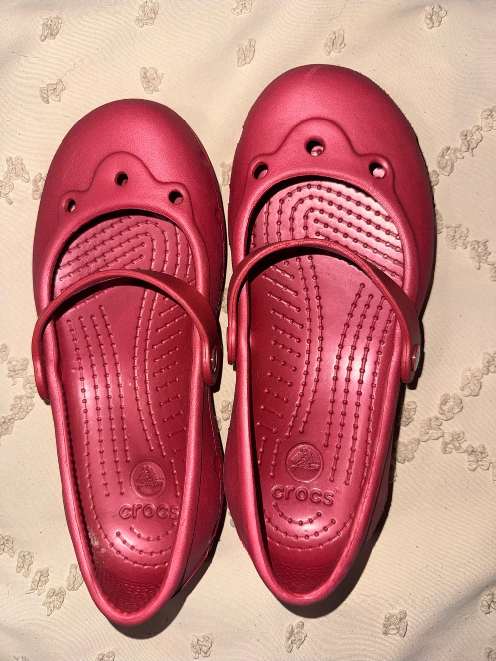 CROCS Kids Metallic Red Mary Jane Sandals